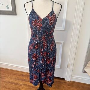 Floral CeCe faux wrap summer Dress - Navy and Pink